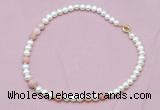 CFN518 9mm - 10mm potato white freshwater pearl & pink opal necklace