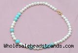 CFN519 9mm - 10mm potato white freshwater pearl & blue howlite necklace