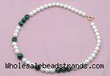 CFN528 9mm - 10mm potato white freshwater pearl & green tiger eye necklace