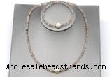 CFN603 4mm faceted round rainbow moonstone & potato white freshwater pearl jewelry set