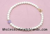 CFN701 9mm - 10mm potato white freshwater pearl & lavender amethyst necklace