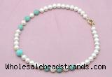 CFN722 9mm - 10mm potato white freshwater pearl & amazonite necklace