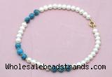 CFN723 9mm - 10mm potato white freshwater pearl & apatite necklace