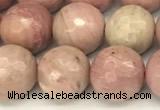 CFW61 15 inches 8mm faceted round pink wooden jasper beads