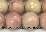 CFW62 15 inches 10mm faceted round pink wooden jasper beads