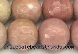 CFW63 15 inches 12mm faceted round pink wooden jasper beads