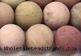 CFW74 15 inches 12mm round matte pink wooden jasper beads