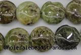 CGA143 15.5 inches 16mm flat round natural green garnet beads wholesale