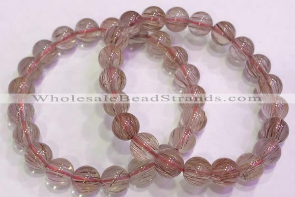 CGB4638 9mm round red rutilated quartz beaded bracelets