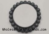 CGB5069 6mm, 8mm round black lava beads stretchy bracelets