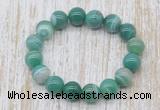 CGB5338 10mm, 12mm round green banded agate beads stretchy bracelets