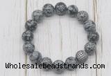 CGB5680 10mm, 12mm snowflake obsidian beads with zircon ball charm bracelets