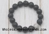 CGB5681 10mm, 12mm black lava beads with zircon ball charm bracelets