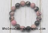 CGB5694 10mm, 12mm rhodonite beads with zircon ball charm bracelets