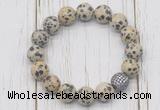 CGB5736 10mm, 12mm dalmatian jasper beads with zircon ball charm bracelets