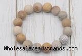 CGB5805 10mm, 12mm matte fossil coral beads with zircon ball charm bracelets