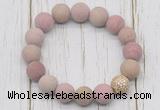 CGB5810 10mm, 12mm matte pink wooden jasper beads with zircon ball charm bracelets