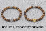 CGB6006 8mm round yellow tiger eye bracelet with lion head for men