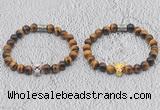 CGB6007 8mm round yellow tiger eye bracelet with leopard head for men