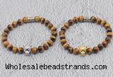 CGB6010 8mm round grade AA yellow tiger eye bracelet with leopard head for men