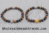 CGB6025 8mm round grade AA colorful tiger eye bracelet with lion head for men