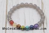 CGB6200 8mm round grey agate 7 chakra beaded mala stretchy bracelets