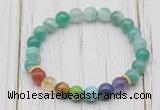 CGB6208 8mm green banded agate 7 chakra beaded mala stretchy bracelets