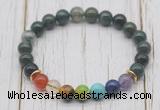 CGB6210 8mm moss agate 7 chakra beaded mala stretchy bracelets