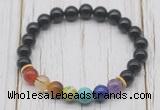 CGB6215 8mm black agate 7 chakra beaded mala stretchy bracelets