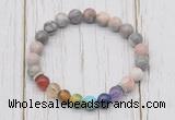 CGB6237 8mm pink zebra jasper 7 chakra beaded mala stretchy bracelets