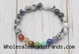 CGB6240 8mm black & white jasper 7 chakra beaded mala stretchy bracelets