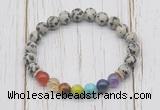 CGB6242 8mm dalmatian jasper 7 chakra beaded mala stretchy bracelets