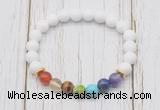 CGB6252 8mm white candy jade 7 chakra beaded mala stretchy bracelets