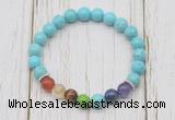 CGB6274 8mm blue howlite 7 chakra beaded mala stretchy bracelets