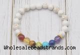 CGB6275 8mm white howlite 7 chakra beaded mala stretchy bracelets