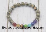 CGB6284 8mm rhyolite 7 chakra beaded mala stretchy bracelets