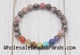 CGB6288 8mm rhodonite 7 chakra beaded mala stretchy bracelets