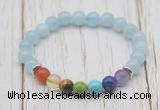 CGB6300 8mm aquamarine 7 chakra beaded mala stretchy bracelets