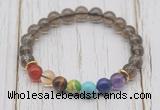 CGB6305 8mm smoky quartz 7 chakra beaded mala stretchy bracelets