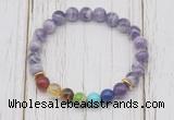 CGB6311 8mm dogtooth amethyst 7 chakra beaded mala stretchy bracelets