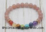 CGB6314 8mm strawberry quartz 7 chakra beaded mala stretchy bracelets