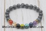 CGB6325 8mm black labradorite 7 chakra beaded mala stretchy bracelets