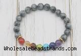 CGB6327 8mm eagle eye jasper 7 chakra beaded mala stretchy bracelets