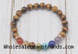 CGB6331 8mm yellow tiger eye 7 chakra beaded mala stretchy bracelets