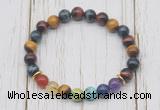 CGB6334 8mm colorfull tiger eye 7 chakra beaded mala stretchy bracelets