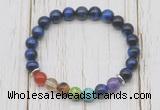 CGB6337 8mm blue tiger eye 7 chakra beaded mala stretchy bracelets