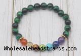 CGB6338 8mm green tiger eye 7 chakra beaded mala stretchy bracelets