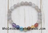 CGB6351 8mm grey banded agate 7 chakra beaded mala stretchy bracelets