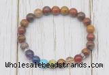 CGB6358 8mm red moss agate 7 chakra beaded mala stretchy bracelets