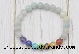 CGB6376 8mm aquamarine 7 chakra beaded mala stretchy bracelets